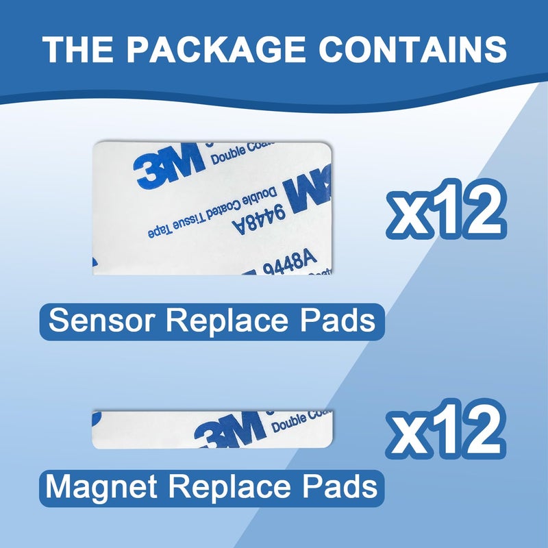 SECOPIN Replacement Adhesive for GE Personal Security Window and Door Alarm, Double Sided Adhesive Pads, Easy Installation(12 Sensor and 12 Magnet Pads) - Image 2